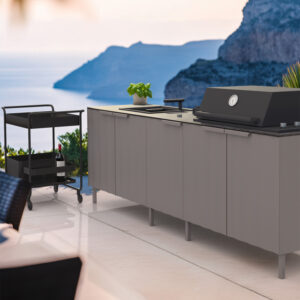 Ribbed Grey, Cabinet 100 BBQ + Cabinet 50 with 1 burner, Cabinet 100 with sink + Trolley